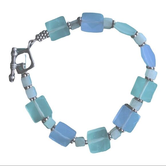Vintage semi precious sterling silver blue green bracelet 7.5” - Picture 5 of 10